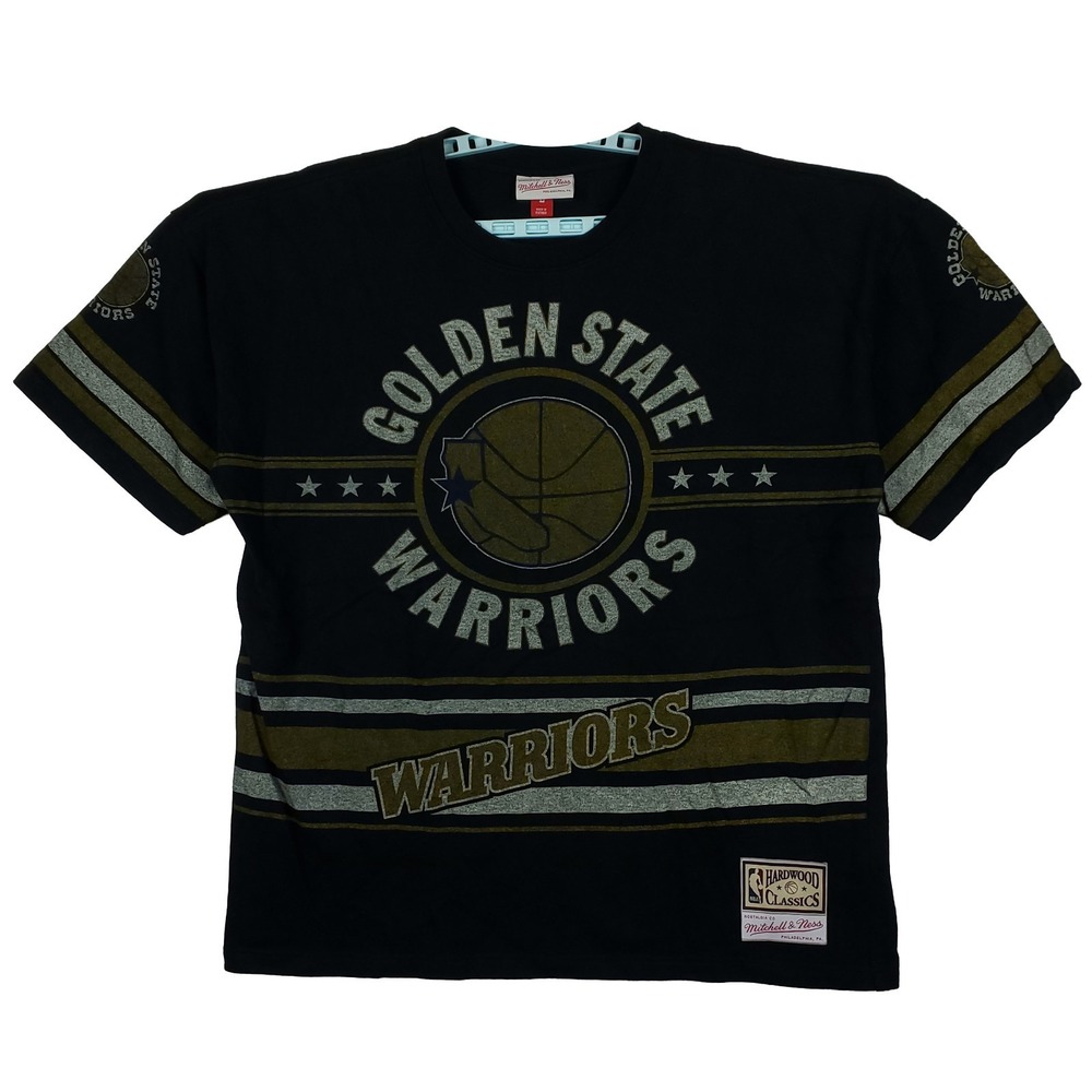 Golden State Warriors Mitchell & Ness NBA Large Shirt Distressed Print Black New